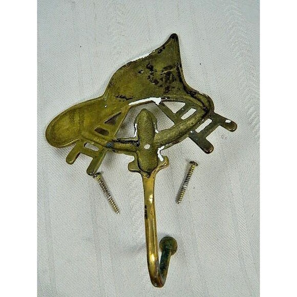 Vintage Fireman's Brass Wall Coat Towel Hook w/ Helmet, Ladders, & Hydrant  7.5" - Picture 5 of 7